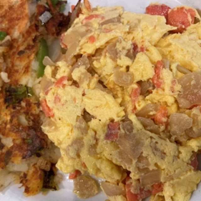 Nova Lox, Eggs and Onions Scramble.