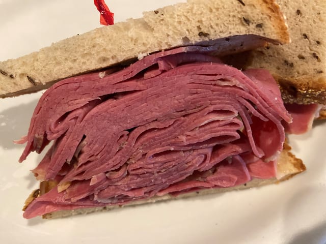 Hot Homemade Corned Beef Sandwich.